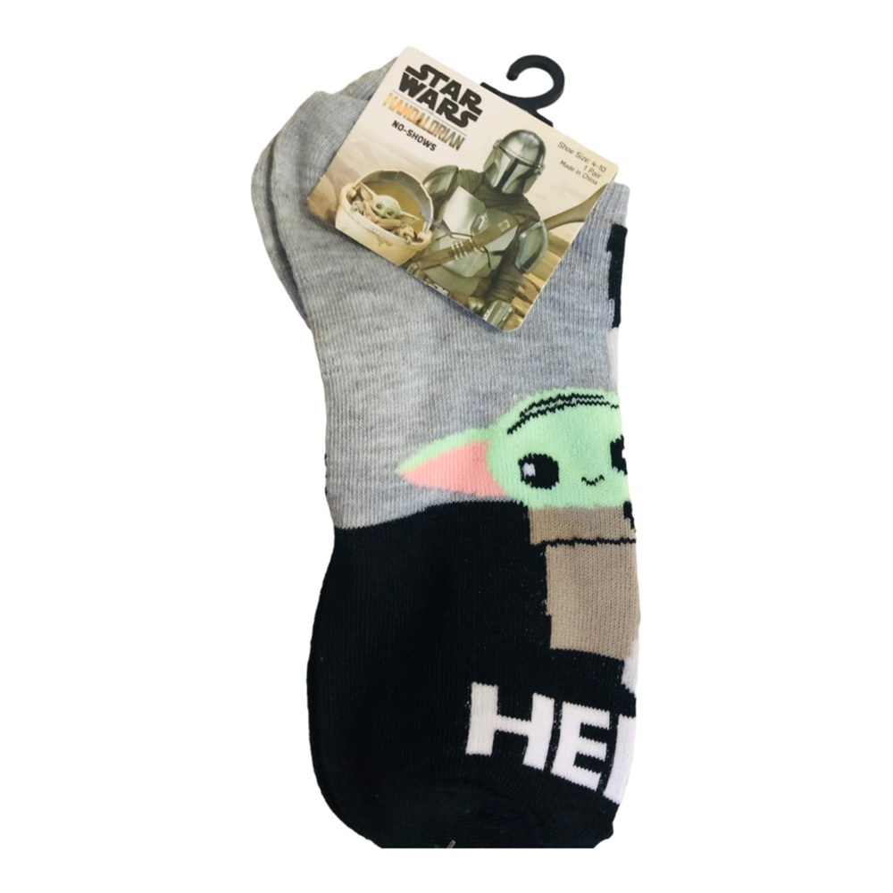 2pairs Disney’s Star Wars The Mandalorian baby yoda grey & black no show sockd